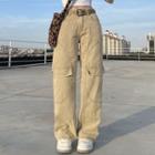 Plain Cargo Washed Straight-leg Jeans