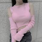 Distressed Ribbed-knit Tank Top With Armleeves