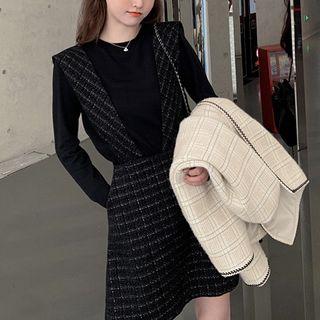 Plain Long-sleeve Top / Plaid Jumper Dress / Set