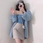 Cardigan / Knit Tube Top / Mini A-line Skirt