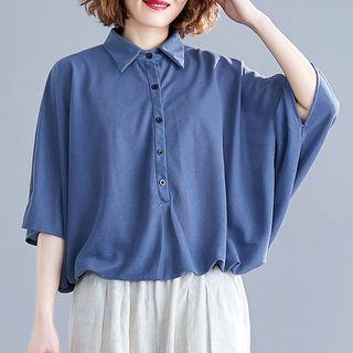 Plain 3/4-sleeve Buttoned Top