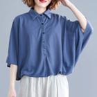 Plain 3/4-sleeve Buttoned Top