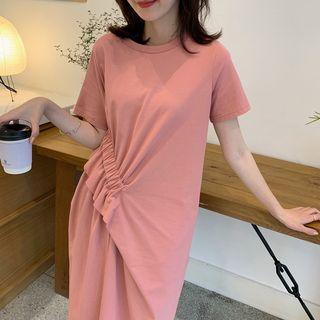Short-sleeve Frill Trim Crinkled Midi Knit Dress