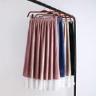 Paneled A-line Midi Velvet Skirt