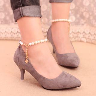Embellished Ankle Strap Kitten Heels