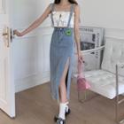 Strap Denim Mini Skirt