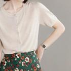Short-sleeve Button Knit Top Almond - One Size