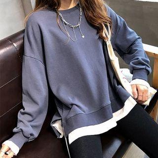 Mock Two-piece Crew Neck Two Tone Sweatshirt