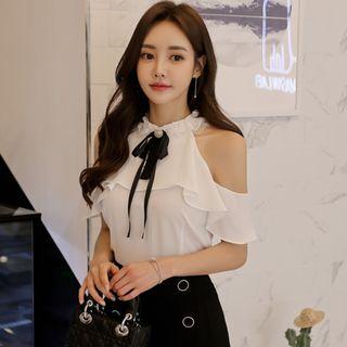 Cold Shoulder Short-sleeve Top / High Waist A-line Skort