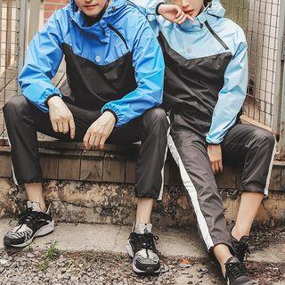Couple Matching Sports Color Block Hooded Jacket