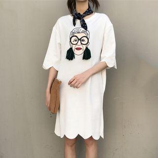 Tassel Detail Printed Elbow-sleeve T-shirt Dress