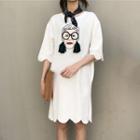 Tassel Detail Printed Elbow-sleeve T-shirt Dress