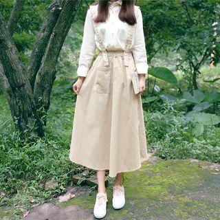 Pocketed Midi Suspender Skirt / Plain Shirt