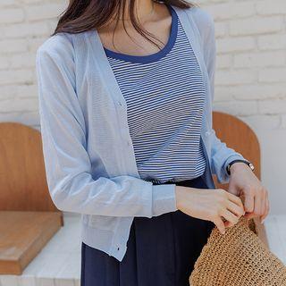 Colored V-neck Sheer Cardigan