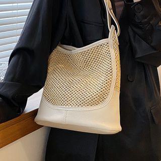Woven Panel Bucket Crossbody Bag