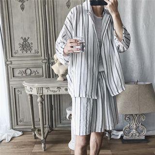 Set: Striped 3/4-sleeve Shirt + Shorts