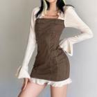 Long-sleeve Frill Trim Panel Mini Bodycon Dress