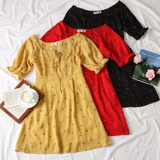 Square-neck Rose-print Mini Dress