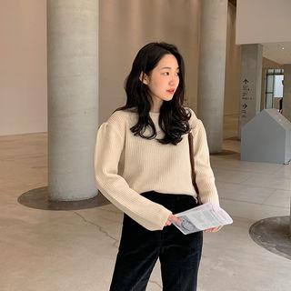 Puff-shoulder Woolen Sweater