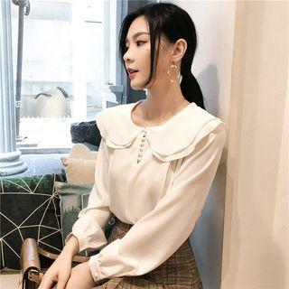 Long-sleeve Wide Collar Chiffon Blouse