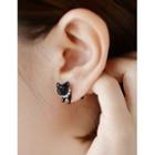 Cat Faux Pearl Alloy Through & Through Earring 1pc - Black - One Size