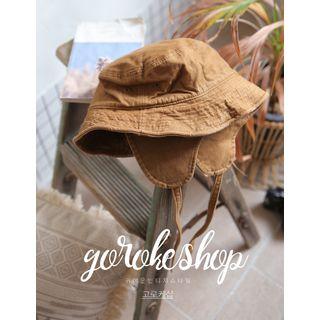 Canvas Bucket Hat With Ear Flap Brown - One Size