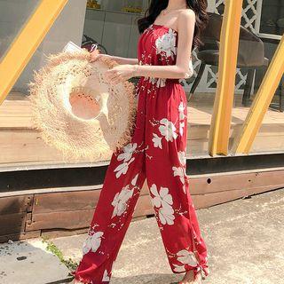 Strapless Flower Print Jumpsuit