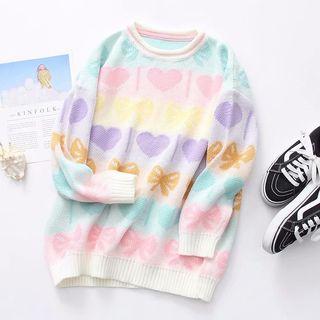 Heart & Bow Patterned Sweater As Shown In Figure - One Size