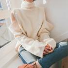Turtleneck Cutout-shoulder Wool Blend Sweater