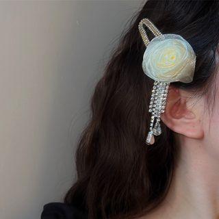 Flower Mesh Fringed Rhinestone Hair Clip
