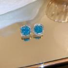 Square Rhinestone Alloy Earring 1 Pair - Gold & Blue - One Size