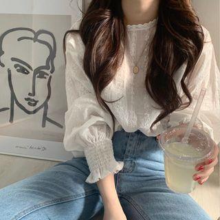 Lantern-sleeve Lace Crochet Blouse
