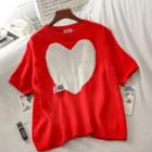 Short-sleeve Heart Jacquard Knit Top Red - One Size