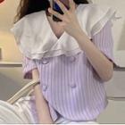 Short-sleeve Double Breasted Blouse Purple - One Size