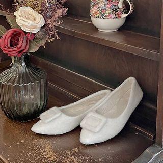 Buckled Pointy Faux-fur Flats