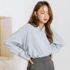 Sailor-collar Wide-cuff Stripe Blouse