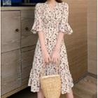 Elbow-sleeve Floral Print Midi Dress / Camisole