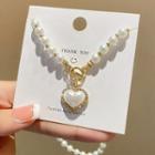 Heart Rhinestone Faux Pearl Pendant Alloy Necklace X905 - White & Gold - One Size