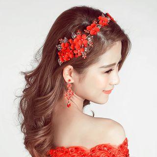 Bridal Set: Flower Headband + Clip-on Earrings