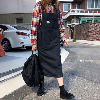Midi Denim Jumper Dress 0273 - Black - One Size