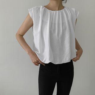 Cap-sleeve Shirred Puff-hem Top