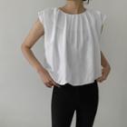 Cap-sleeve Shirred Puff-hem Top