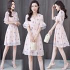 Short-sleeve Ruffled Floral Print A-line Dress