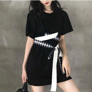 Short-sleeve Tie-waist Mini Shirt Dress