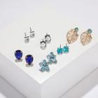 6-pair Set: Faux Pearl / Rhinestone Earring (assorted Designs) 4158 - One Size