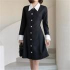 Faux-pearl Button-up A-line Dress