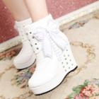 Studded Bow Wedge Short Boots