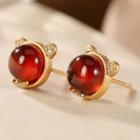 Bead Stud Earring 1 Pair - Red & Gold - One Size