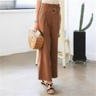 High-waist Wide-leg Linen Blend Pants