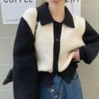 Two Tone Collared Cardigan Black & White - One Size